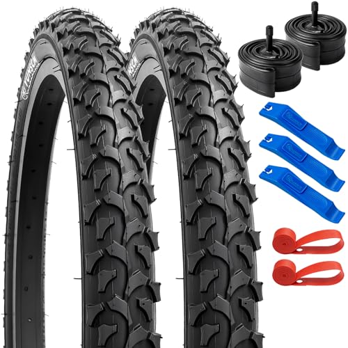 YunSCM 2Pcs 20 inch Bike Tyres 20x2.125 Tires 57-406 and 20 inch Inner Tubes AV32mm Valve Compatible with 20x2.10 20x2.125 20x2.15 Mountain/Gravel/Off Road/Road Bicycle Bike Tyre