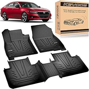 KEYOOG Car Floor Mats Black TPE Special All-Weather Automotive Mat Includes 1st and 2nd Row, Compatible for 2018 2019 2020 2021 Honda Accord ( Fits Hybrid and Non-Hybrid )