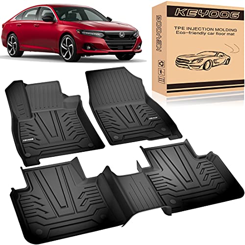 KEYOOG Car Floor Mats Black TPE Special All-Weather Automotive Mat Includes 1st and 2nd Row, Compatible for 2018 2019 2022 2022 Honda Accord ( Fits Hybrid and Non-Hybrid )