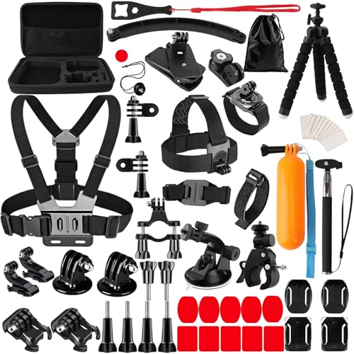 HIMOMO 85-In-1 Action Camera Accessory Kit Universal go pro accessories set with Chest Strap action camera mounts and more for GoPro Hero 9 8 7 SARGO DJI Insta and Most Action Cameras