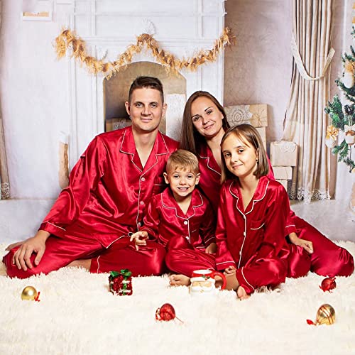 Christms Pajamas for Family Silk Satin Pajamas 2024 Button Down Sleepwear Long Sleeve Comfy Loungewear Matching Sets3