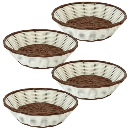 Jomdjmskes 4 Pièces Panier en Osier, 21 × 6cm Corbeille a Pain, Panier à Pain, Panier Osier Rond, Corbeilles à Pain Tressées en Rotin Présentation Tissé pour...