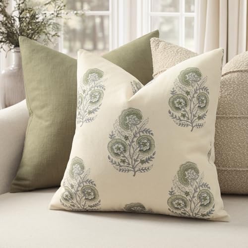 Image of YCOLL Vintage Floral Print Pillow Covers 20x20 Set of 2 Patterned Accent Decorative Cushion Covers Modern Farmhouse Throw Pillow Covers for Sofa Couch Chair Bed Living Room Home Decor, Sage Green