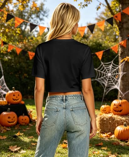 PICKID Halloween Shirts Women Spooky Season Tshirt Pumpkin Bat Graphic Tops - image 4