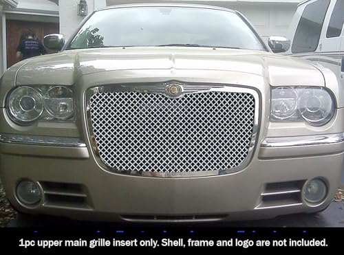 Image of APS Compatible with Chrysler 300 300C 2005-2010 Main Upper Stainless Steel Chrome Mesh Front Grill Grille Insert S18-U00357R