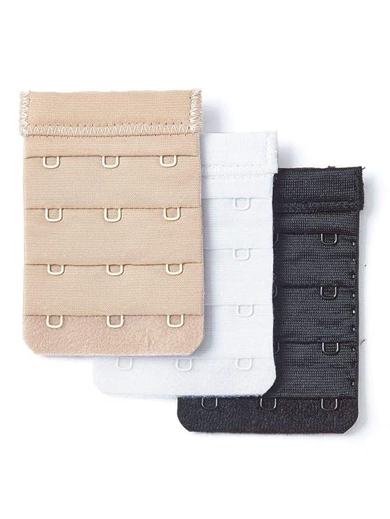 Women's Bra Hook Extender 3-Hook Bra Extender Save Your Bra Increase Band Length Bra Extensions Black White Beige (Pack of 3)