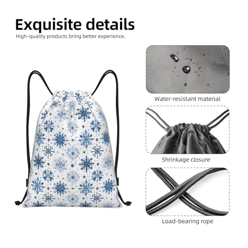 Drawstring Backpack - Blue Snowflakes Print Sports Gym Sackpack String Bag For Women Men, Lightweight Draw String Back Bag For Workout Travel3