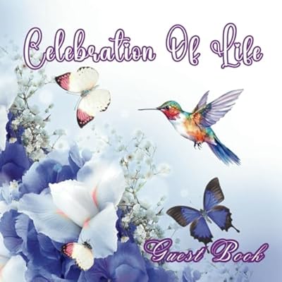 Blue Funeral Guest Book With Butterfly, Flowers & Hummingbird- Celebration Of Life
