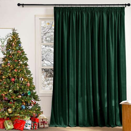PONY DANCE Cortinas Aislantes Termicas Opacas, Curtains Blackout de Terciopelo(300 g/m2) con Ganchos para Rieles de Salon/Dormitorio 1 Pieza,300x240cm,Verde Oscuro