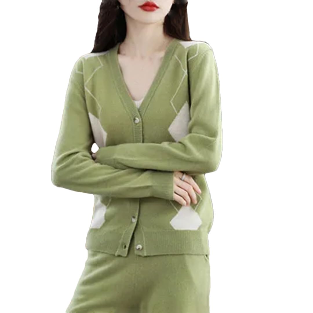 Maglione da donna in lana con scollo a V, lavorato a maglia, per autunno e inverno