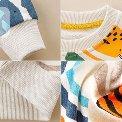 Kids Cartoon Long Sleeve Crewneck Sweatshirt Unisex Fun Farm Animal Print Sweater Shirt 2-7T3