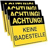 PRINTIMA 4x Schild 32x21 cm "ACHTUNG! KEINE BADESTELLE" aus witterungsbeständigem PVC – Warnschild inklusive Montagematerial – Sicherheitshinweis an Gewässern, Teichen, Flüssen & Seen