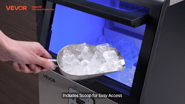Image of VEVOR Commercial Ice Maker Machine, 100 lbs /24h with 16-30 lbs Storage Capacity, Built-in /Freestanding /Under Counter, Stainless Steel Ice Maker with LED Display & Self-Cleaning, Home Bar Restaurant