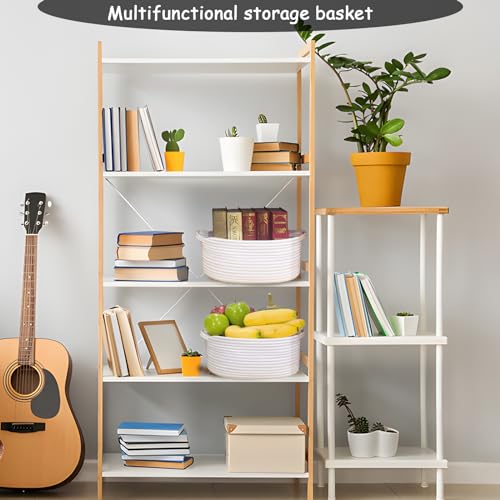 Image of COMFY-HOMI Oval Rope Basket with Handles for Shelves,Toys,Book, Cloth Storage Baskets for Organizing Toy Decorative Organizer for Living Room, Bathroom