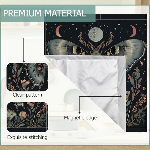 Image of Gothic Moth Dishwasher Covers for The Front Magnetic,Vintage Flowers Moon Refrigerator Magnets Decoration,Reusable Dishwasher Cover Panel for Home Kitchen Decor 23x26 Inch