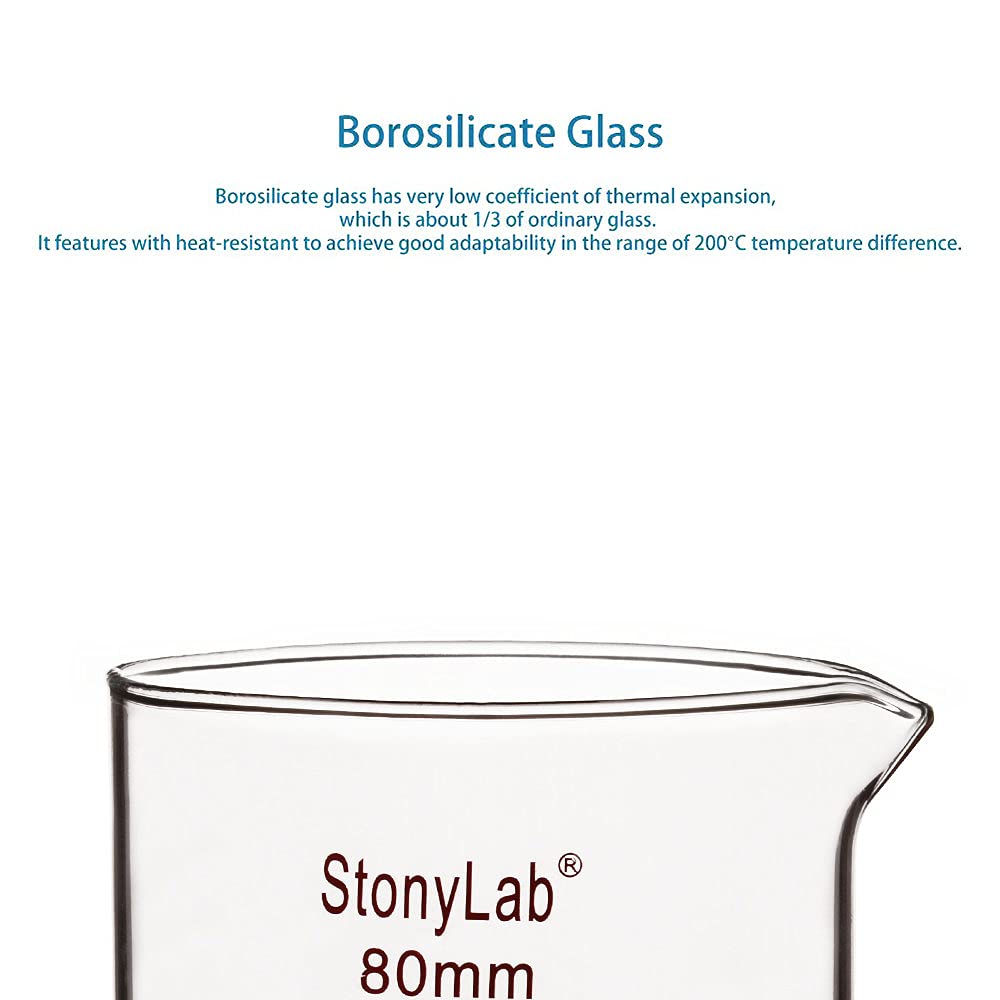 stonylab Boîte Petri à Bec Verseur et Rebord Robuste, Plat de Cristallisation en Verre Borosilicaté Réutilisables, Crystallizing Dish pour Cristallisation et Évaporation - 300 ml Capacité OD 100 mm