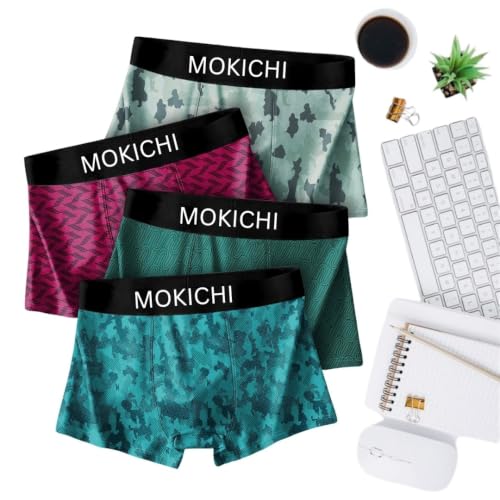 Image of Men's Microfiber Boxer Briefs Pack of 4 | Soft Stretch Breathable Innerwear | Moisture Wicking Printed Trunks | Comfortable Elastic Waistband | Regular Fit Underwear for Men