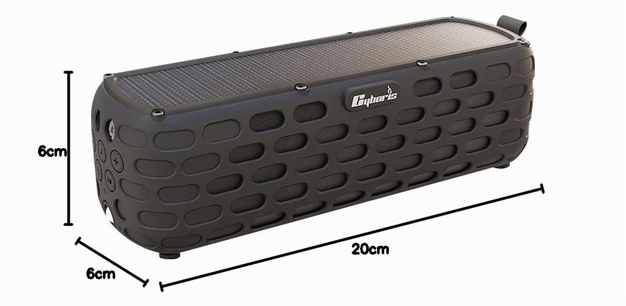 Altoparlante Bluetooth Solare, 30 Ore di Riproduzione CYBORIS Upgrade 2a generazione Altoparlante portatile HiFi Bluetooth 4.0 stereo alimentato a energia solare agli urti e impermeabile (nero)