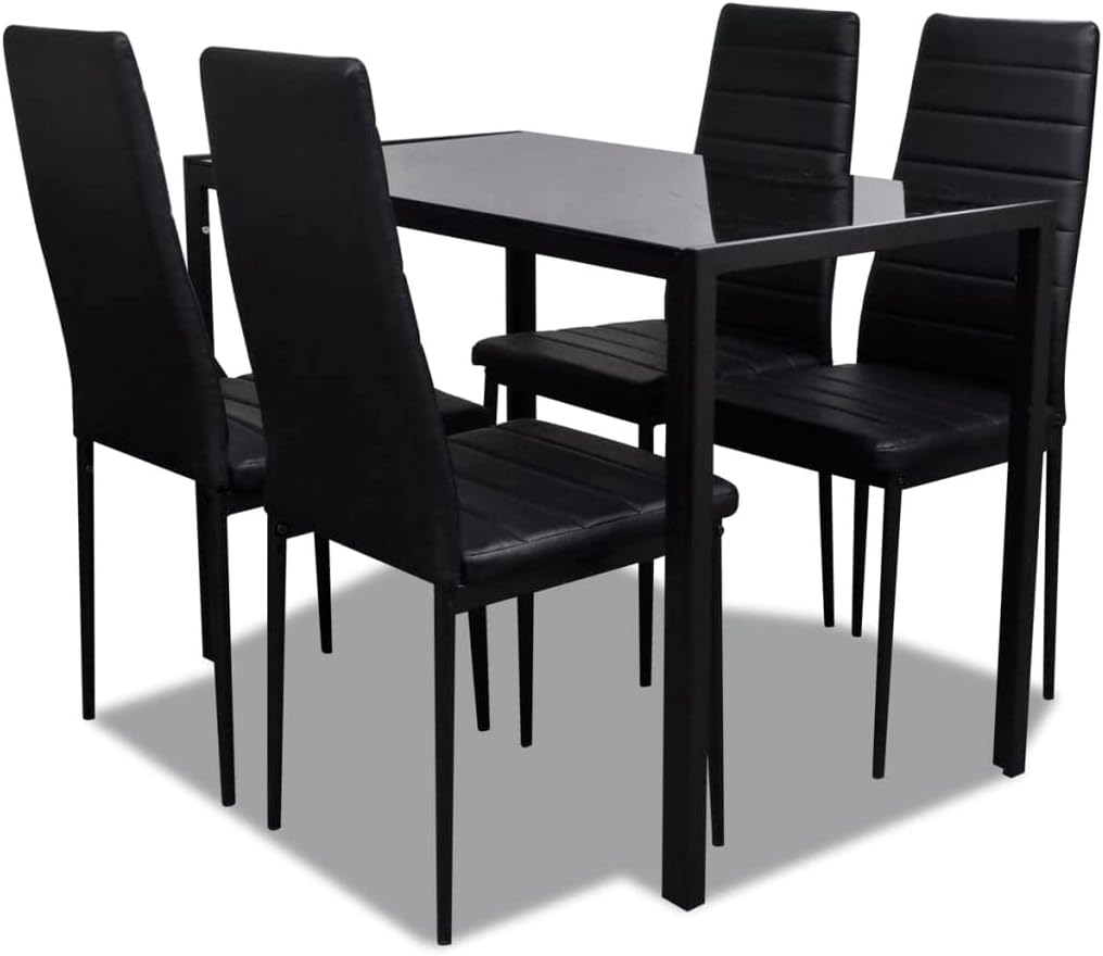 vidaXL Contemporary Dining Set with Table and 4 Chairs Black Kitchen Furniture