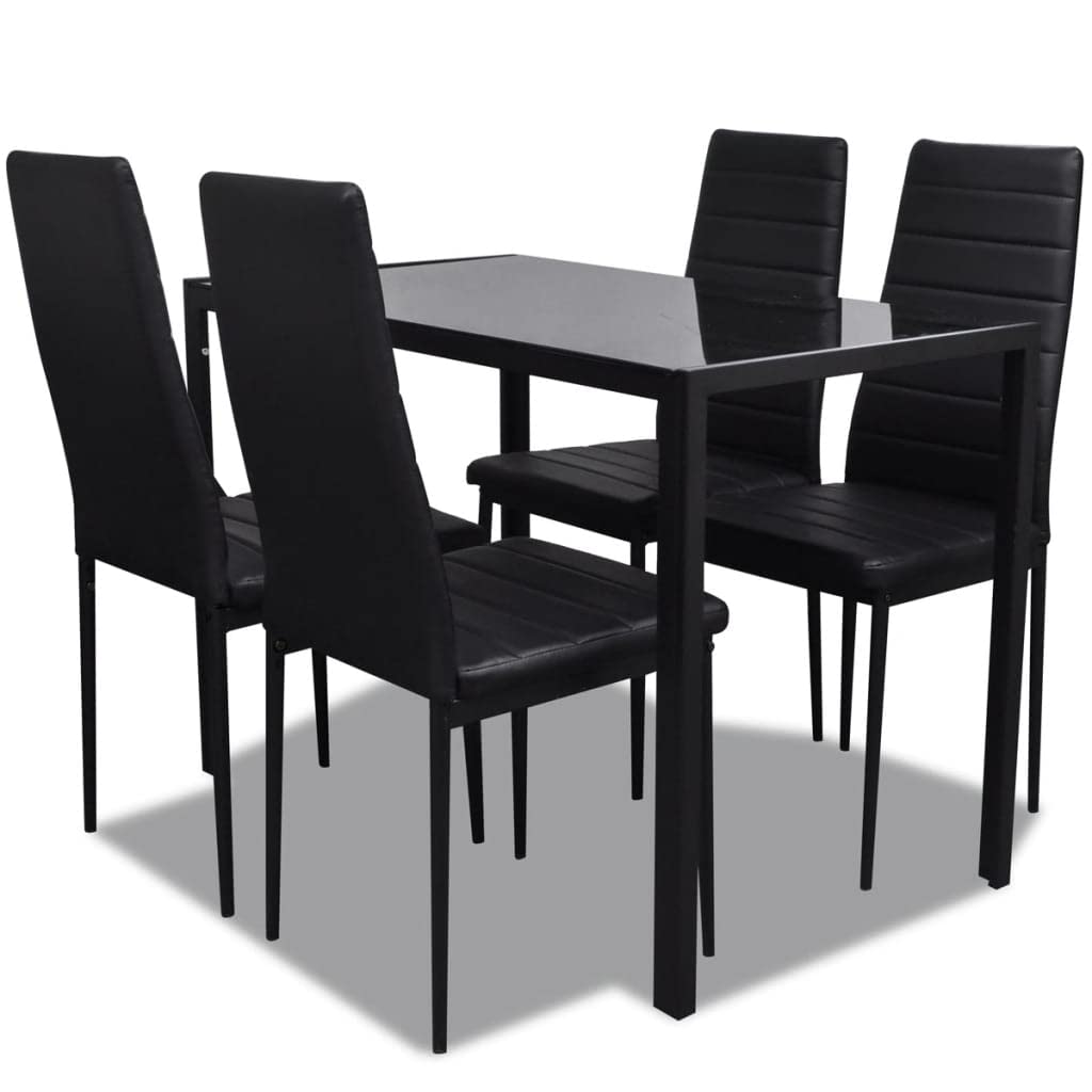 vidaXL Contemporary Dining Set with Table and 4 Chairs Black Kitchen Furniture