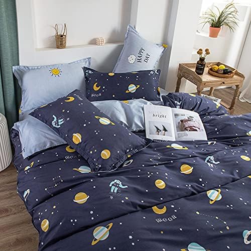 Kids Bedding Toddler Duvet Cover Set Galaxy Duvet Cover Starry Sky Bedding Set Cot Bedding Soft Microfiber Quilt Cover For Boys Girls (Blue,120x150cm)