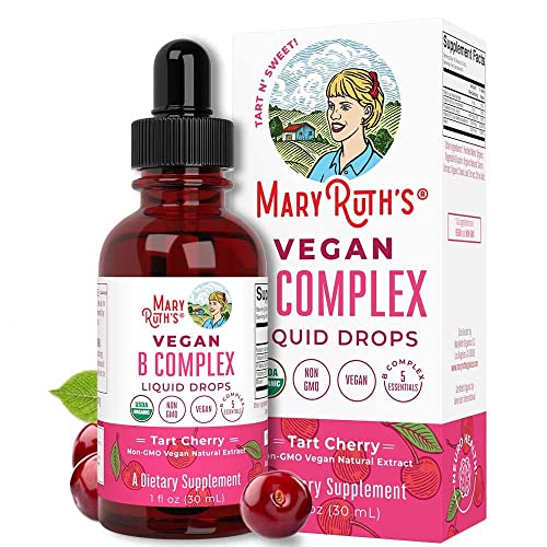 Vegan Vitamin B Complex Liquid by MaryRuth’s | Hair Skin Nails Energy | Methyl B12 Folate Biotin Niacin Vitamin B3, 6, 7, 9, 12 | Tart Cherry Vitamin B Complex Supplement | 1 Fl Oz