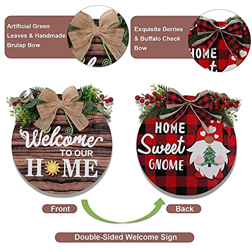 Alvbells Welcome Sign For Front Door Decor, Double-Sided Gnome Interchangeable Welcome Sign,Seasonal Front Door Wreaths For Christmas Decorations/Housewarming Gifts, With 14 Pcs Ornaments #TOP1
