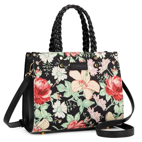 Image of Montana West Wrangler Tote Bag for Women, Floral Print Braided Tote Purse,Western Tote Handbag with Adjustable Shoulder Strap