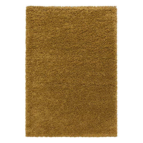 Teppium Moderner Hochflor Teppich Läufer Flur 100x200 cm Goldfarbe - Shaggy Flauschiger Teppich, Extra Weich, Pflegeleicht - Ideal als Bettvorleger Schlafzimmer, Küchenläufer, Wohnzimmerteppich