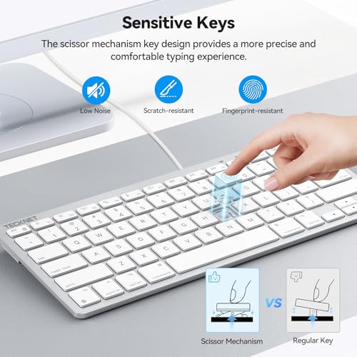 Image of TECKNET Wired Keyboard for MacOS Devices with Dual Interface, Slim Mac Keyboard, Comfortable Ergonomic Typing Angle & Stable Connection for PC /Laptop, Compatible with MacBook, iMac, Mac mini /Pro