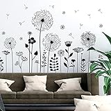 Large Dandelion Wall Stickers, Attractive Flying Flowers Wall Decals, Removable Plants Wall Décor, DIY Art Mural Vinyl for Bedroom Living Room Sofa Backdrop Classroom Decoration (Black)