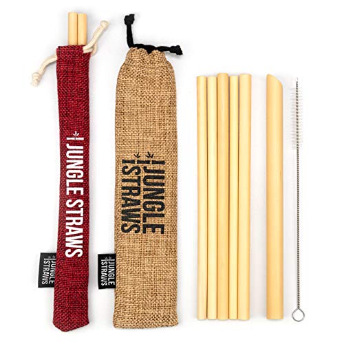Jungle Straws Pajitas de Bambú | Pack 12 Pajitas Reutilizables | Pajitas Biodegradables Ecologica de 20cm Totalmente Orgánicas | Cepillo de Limpieza y Bolsa de Jute | Pajitas Cócteles (Roja) Cover
