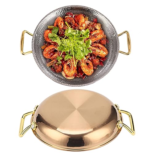 SVRITE Paella española de acero inoxidable con dos asas, diseño de martillo de 16 – 36 cm – Sartén antiadherente sin recubrir – Plato de servir para el hogar o los restaurantes (36 cm, oro
