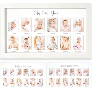 My First Year Photo Frame,12 Months Baby Picture Frame for Newborn Girl,Boy-Baby Shower Gifts Keepsakes,Monthly Baby’s One Year Birthday Milestone,1st Nursery Photo Collage Display Board(Alpine White)