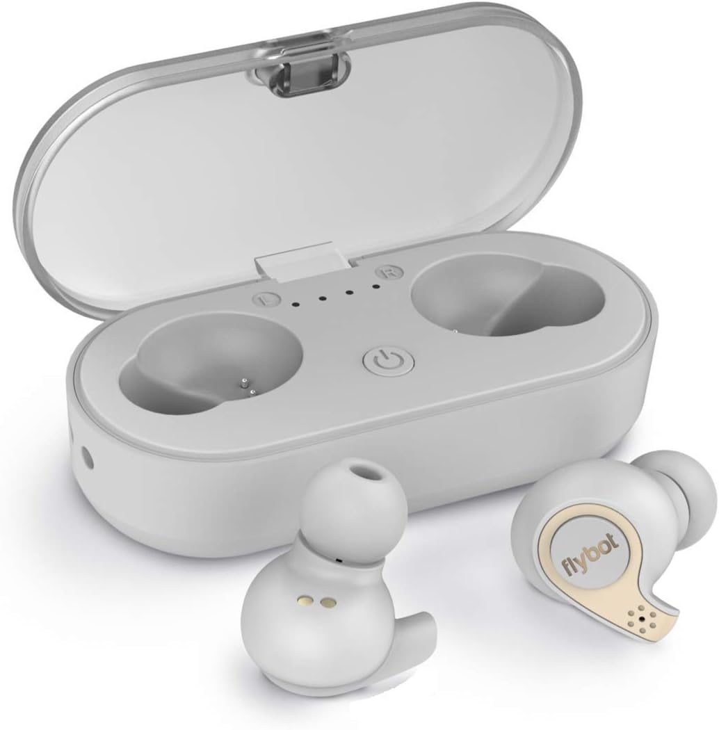 Flybot Active True Wireless Bluetooth 5.0 Earphones with mic and Charging case | IPX7 Waterproof Sports Headset – White
