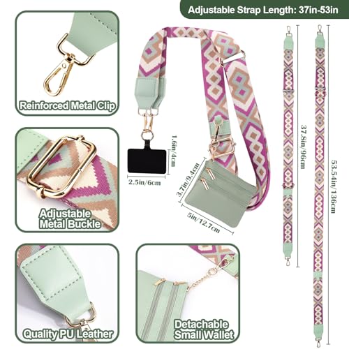 Image of XANGNIER Clip and Go Strap for Phone with Wallet Crossbody, Phone Strap with Zippered Wallet, Adjustable Anti Theft Cellphone Lanyard for Women, Cellphone Chain Accessories Green