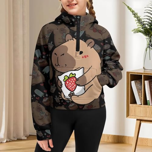 WELLFLYHOM Girls Sweatshirt 5-14T Half Zip Crop Top Long Sleeve Pullover Hoodies with Pocket Graphic Fall Outfits4