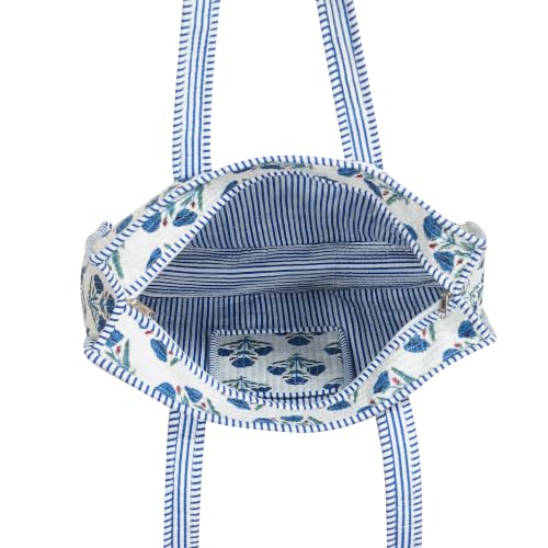 Image of LKGSM RUGS Cotton Tiger Block Print Tote Bag, Indian Handmade Shopping Shoulder Bag, Unisex Market Daily Use