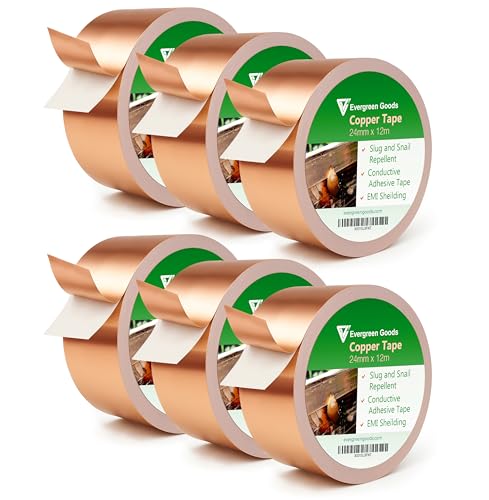 EVG Copper Slug Tape | Adhesive Copper Slug Snail Repellent | Pest Deterrent Barrier Tape | Humane Pest Control | Gardens and Plants Protection (6 Rolls, 24mm x 12m)