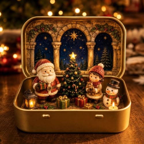 Christmas Mini Figurines Set in A Tin Box Tabletop Christmas Ornament - image 1