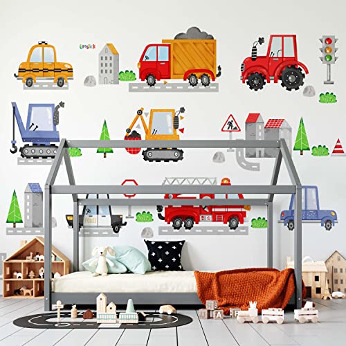 Lipastick Car Wall Decals For Kids - Transports Wall Stickers Peel And Stick Truck Stickers - Wall Decals For Boys Kids Room Bedroom - Construction Cars City Wall Decor Removable Xxl Size (Xxl, 710052022) #TOP2