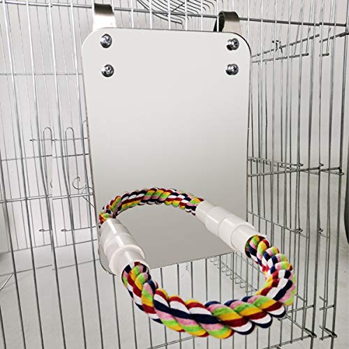 Haokaini Vogel Spiegel Speelgoed Met Touw Baars Papegaai Bite Speelgoed Met Grote Spiegel Papegaai Klauw Vogelkooi Baars… - Afbeelding 5