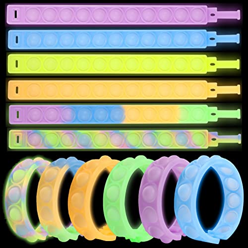 Yeefunjoy 12pcs Fluorescent Push Pop Bracelet Bubble Fidget Toys Poppet Bracelet pour Enfants, Push Pop Bubble Bracelet Nouveauté Cadeaux Cover