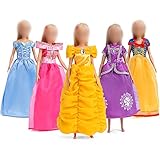 11.5-Inch Doll Clothes Princess Dress - Collectible Quality 5 pc Doll Princess Costume Set Includes Snow White,Cinderella,Belle,Rapunzel and Aurora Fits 11.5' Dolls