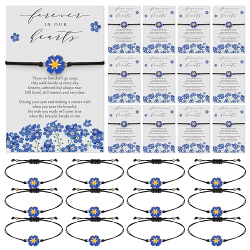 Qilery 50 Sets Forget Me Not Bracelet for Women Celebration of Life Memorial Sympathy Bangle with Prayer Cards Memorial Gifts for Loss Loved One