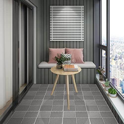 Wiiiw 9 Pack Interlocking Drainage Tiles Double Non-Slip Tiles Mat With Drain Holes For Pool, Bathroom, Shower, Pantry, Patio, Boat, Pet Area, 12"×12" Gray #TOP3