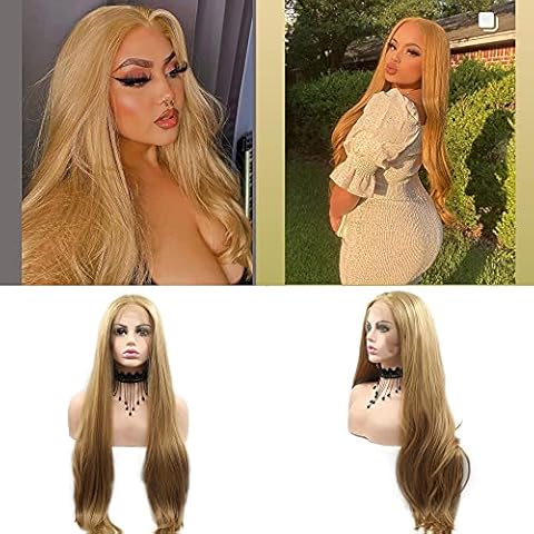 Golden Blonde Lace Front Wigs for Women Natural Straight Synthetic Wig Hair Middle Parting Glueless Hair(27#Blonde) Cover