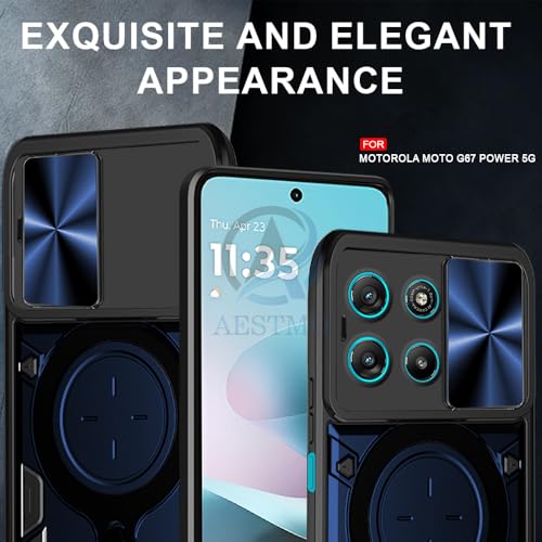 Image of AESTMO Armor Motorola Moto G67 Power / G57 Power 5G Bumper Back Case Cover | Ring Holder & CD Pattern Sliding Camera Shutter Cover | Back Case Cover for Motorola Moto G67 Power / G57 Power 5G (Blue)
