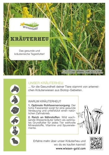 WiesenGold® Bio-Kräuterheu Pellets/Cobs (10kg) – von artenreichen Kräuterwiesen für Tiere, naturnaher und insektenschonender Anbau, Bio Heucobs, Bio Wiesencobs, Pferdefutter, Heimtierfutter
