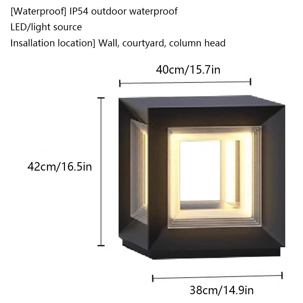 Przewodowa lampa zewnętrzna, AC110-240 V, kwadratowa kolumna 40 cm (15,7 cala), matowa czerń, nowoczesne oświetlenie LED z ciepłym światłem, wodoodporne, do ogrodu, na taras i do dekoracji